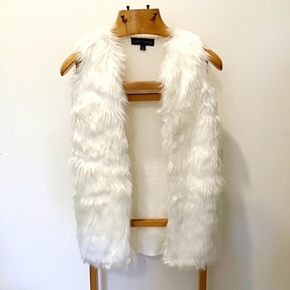 Almost Famous Fur Vest Knit Back Ivory Comb XS